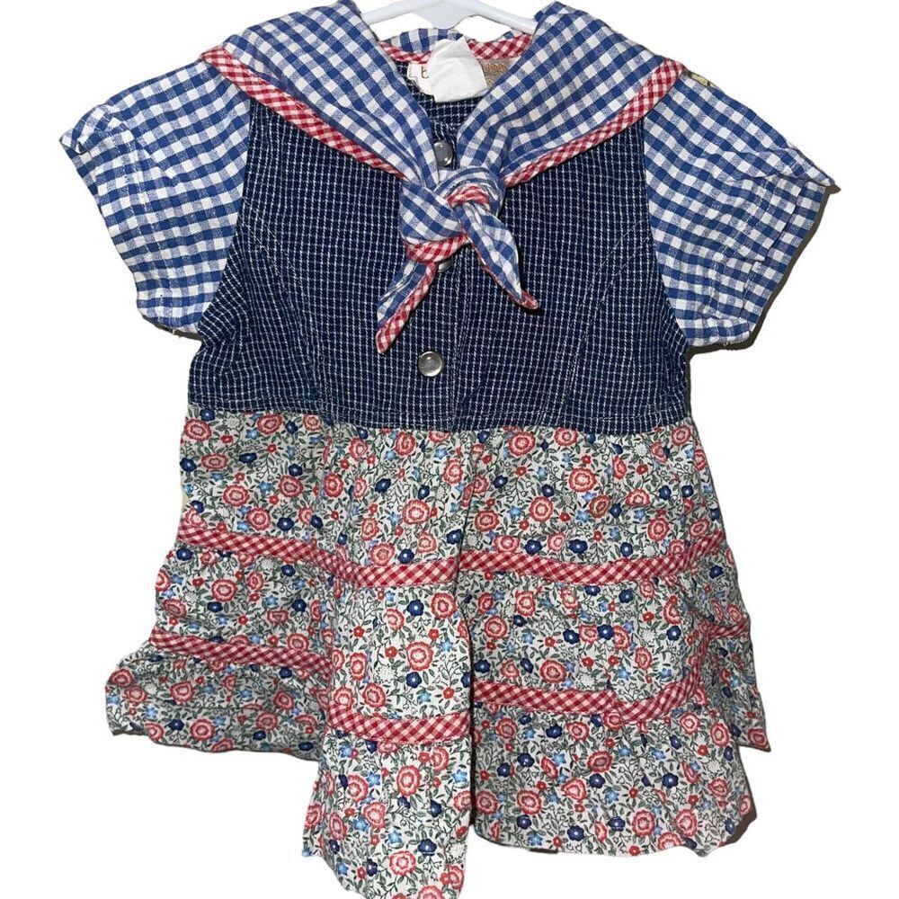 Vintage Baby Beluga Gingham & Floral Dress -‎ Size 12 months